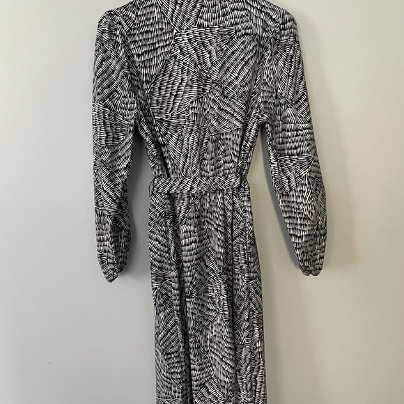 A New Day Black + White Wrap Midi Dress with Adjustable Tie Belt - Picture 12 of 12